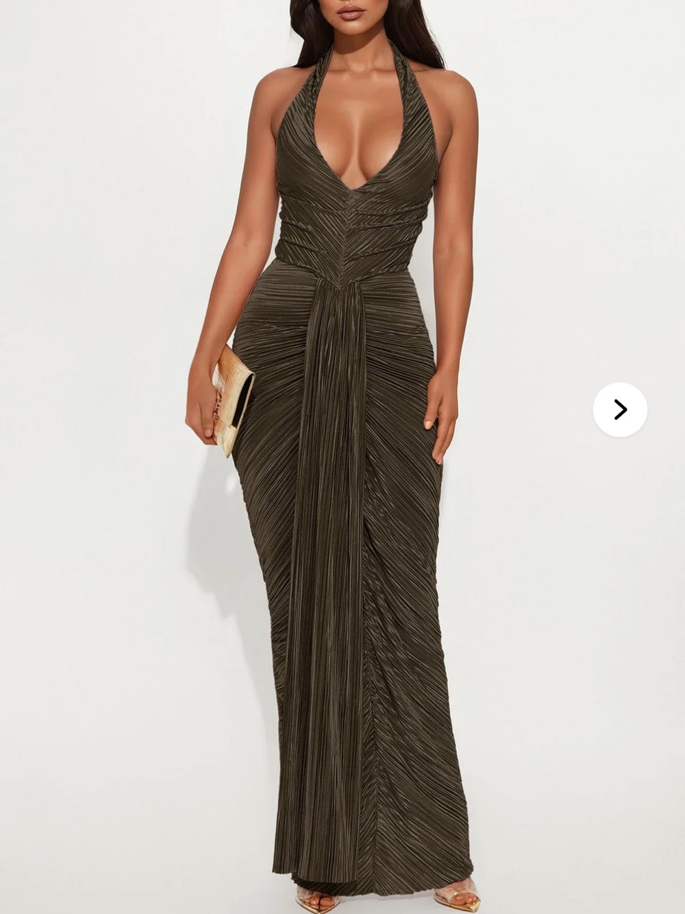 FASHIONNOVA MY MOMENT PLEATED MAXI DRESS OLIVE NWT SIZE LARGE